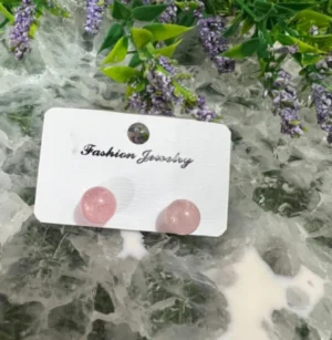 Brinco Bolinha Quartzo Rosa 8mm com Banho Prata