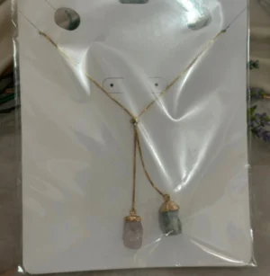 Colar de Gravatinha – Quartzo Rosa e Água Marinha (Banho Dourado)