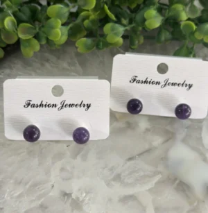 Brinco Bolinha Ametista com Banho Prata