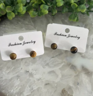 Brinco Bolinha Olho de Tigre com Banho Prata