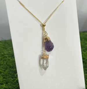 Colar de Gravatinha – Ametista (Banho Dourado)