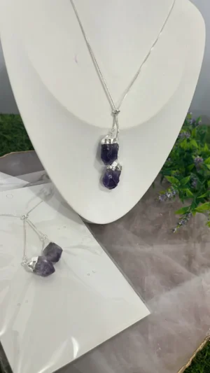 Colar de Gravatinha – Ametista (Banho Prata)